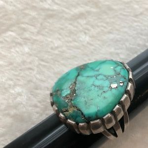 Vintage Sterling Silver Green Stone Large Ring